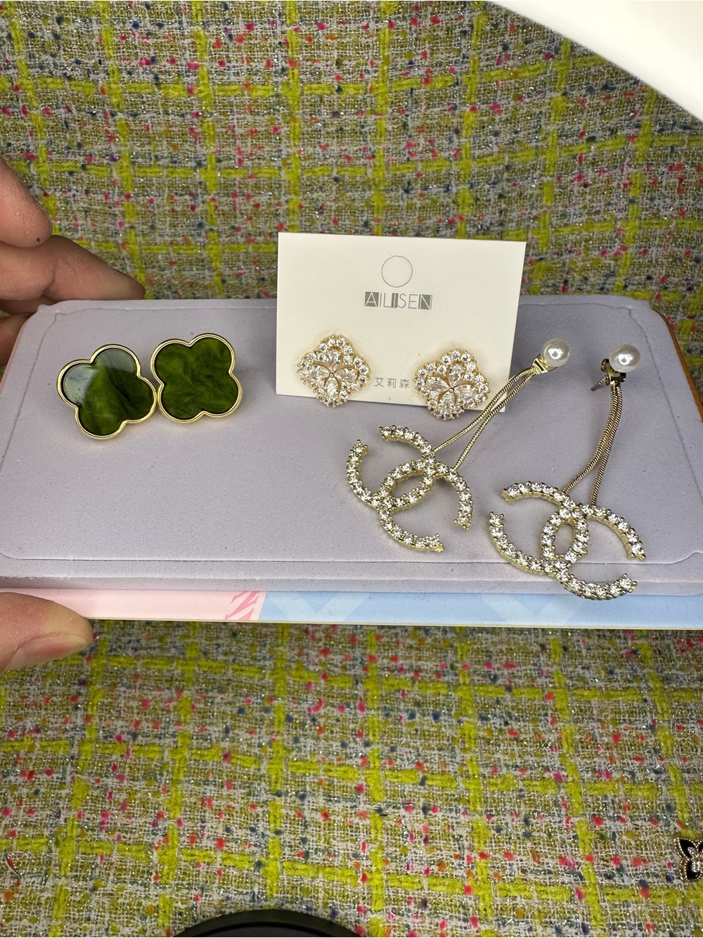 AA great Gold-Tone Crystal Double-C Logo Drop Earrings in White by (Unbranded)